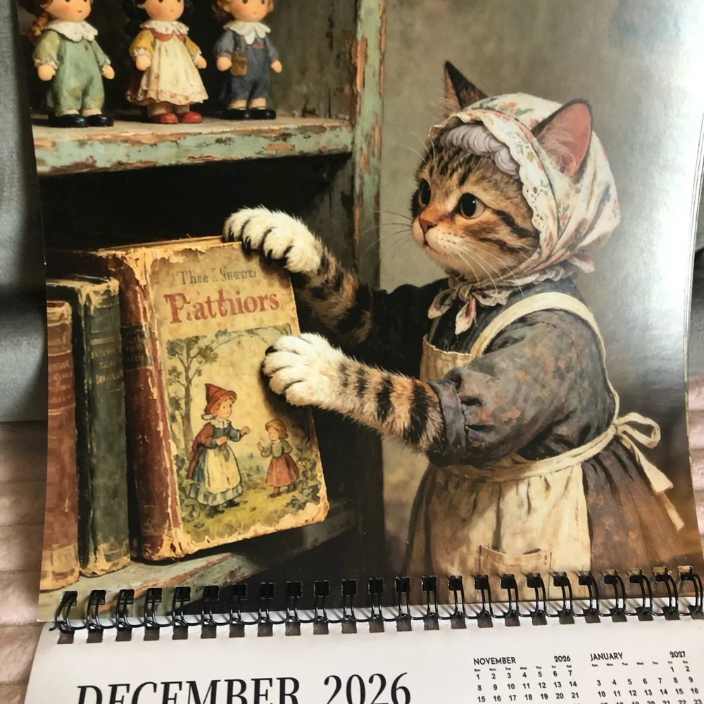 Babushka Cat 2026 Calendar - Charming Brown and Cream Design